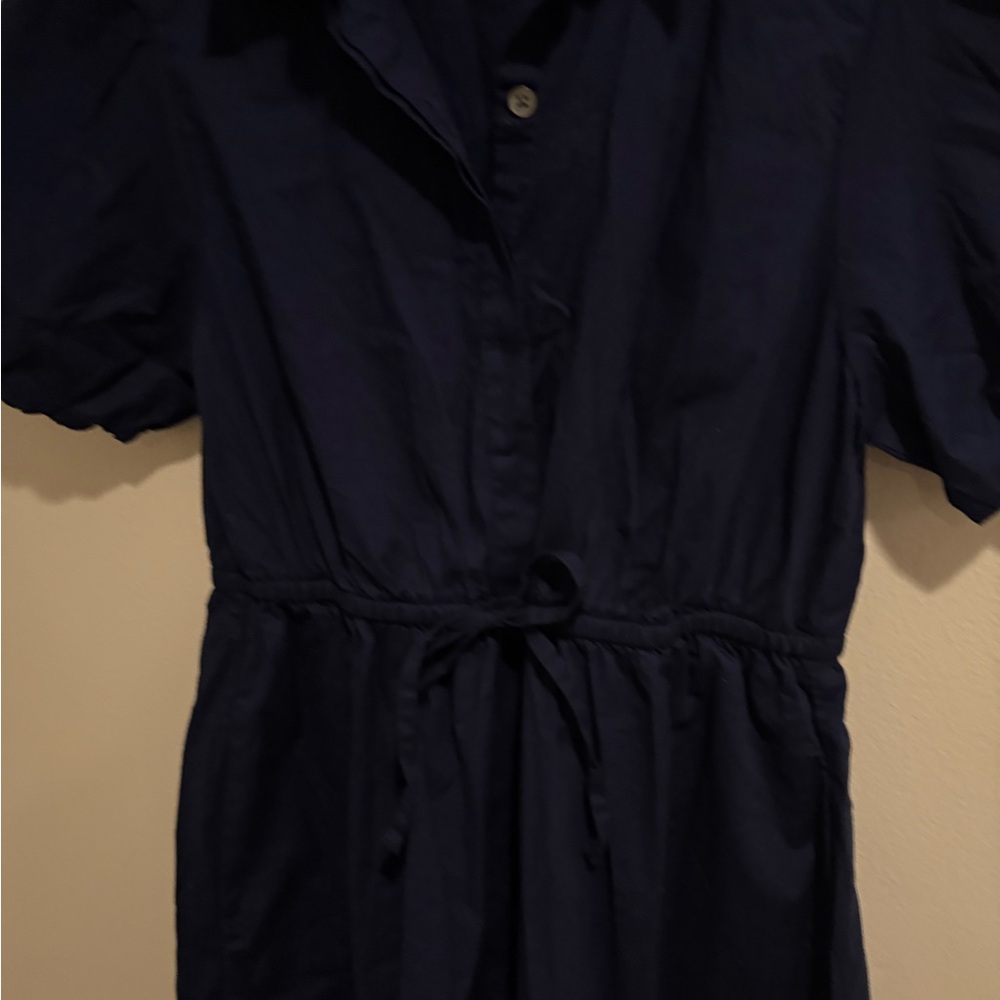 J.Crew Factory Navy Blue Mini Dress Puff Sleeve Collared Preppy Nautical - Picture 6 of 9